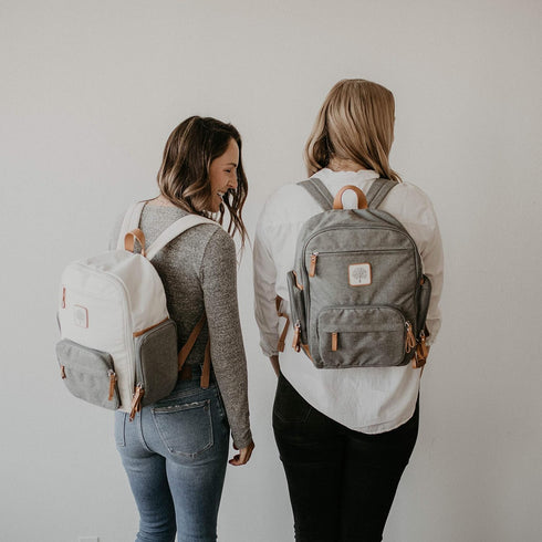 Backpack Parker Baby Diaper - Full Zip Diaper Bag with Insulated Pockets - Gray