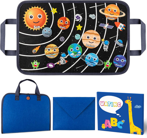 WATINC 25Pcs Outer Space Travel Felt-Board Story Set - Portable Solar System Storytelling Kit for Preschool Learning