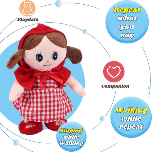 Hopearl Talking Singing Doll, Repeats What You Say, Electric Interactive Toy, Plush Buddy Gifts for Toddlers, Red, 8''