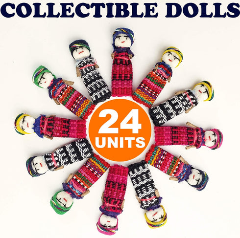 24 Super Cute Worry Dolls + 1 Free Guatemalan Fabric Bag - Mayan Worry People for Anxiety Relief