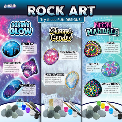 18 ArtSkills Rock Painting Kit - Rocks - Geode, Mandala & Glow in the Dark Rock Painting, Arts and Crafts for Kids