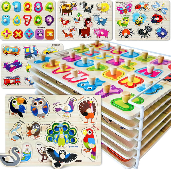 QUOKKA Wooden Puzzles for Toddlers 1-3 - 6XSET Toddler Puzzles Ages 2-4