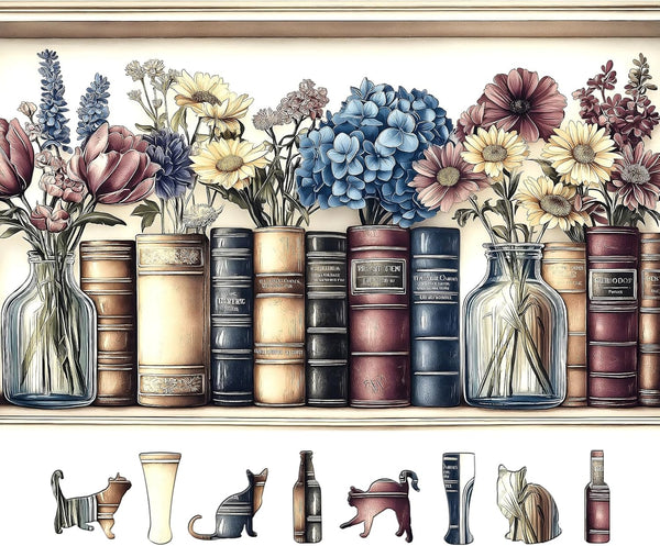 500 Piece Puzzles for Adults, Wildflower Vintage Book Collection and Flowers Jigsaw