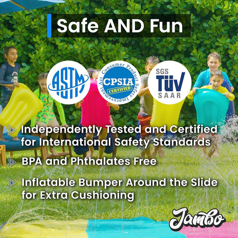 JAMBO 20Ft XL Premium 3 Lane Slip Splash and Slide with 3 Bodyboards, Heavy Duty Water Slide for Kids