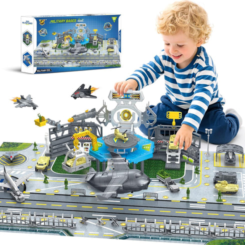Set 14 Military Airplane Toy, Army Toys Military Base with Vehicles Plane Tank Trucks Helicopter Fighter Jet, Airport
