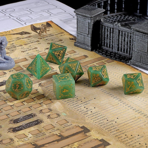 LUCKY-M DND Dice Set - Polyhedral Black Dice with Case for Dungeons and Dragons RPG Gift (Green)