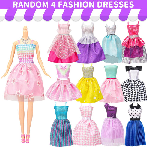 56 Pcs Doll Clothes and Accessories - 2 Wedding Gowns, 2 Evening Dresses, 20 Hangers, 10 Shoes for Girls