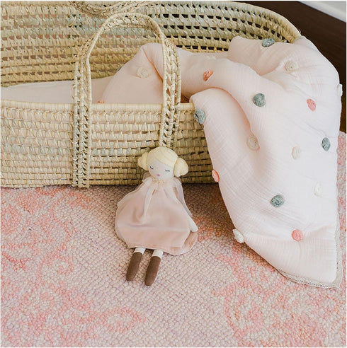 36" 36", 100% Crane Baby Soft Cotton Muslin Nursery Blanket with Pom Pom Trim, X Stroller Blanket for Girls, Pink