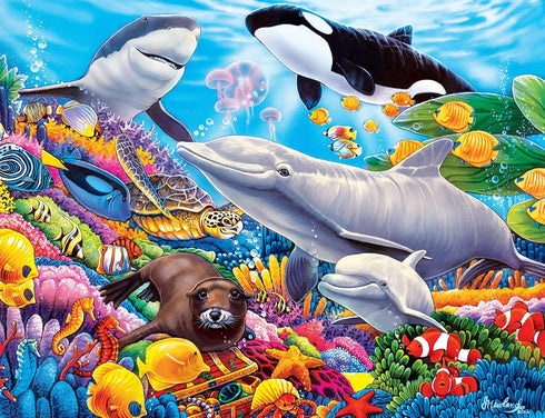 Masterpieces World of Animals 100 Piece Jigsaw Puzzle for Kids, Undersea Friends - 11.5"x15"