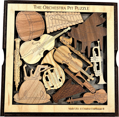 Unique Gift for Musicians - The Orchestra Pit Wooden Brain Teaser, Handmade 13 Piece Wood Puzzle