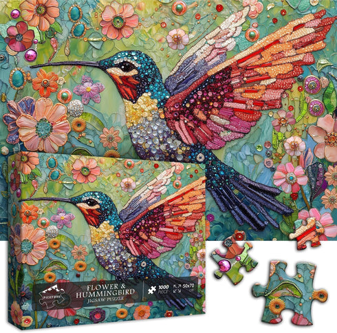 PICKFORU Hummingbird 1000 Puzzles for Adults Pieces, Nature Birds Flower Jewel Art Puzzle, Difficult Crystal Diamond