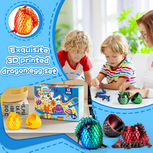 12pcs Set Printed Dragon Eggs, Articulated Dragon Fidget Toys for Desk Decor, Unique Birthday Gift for Kids Teens