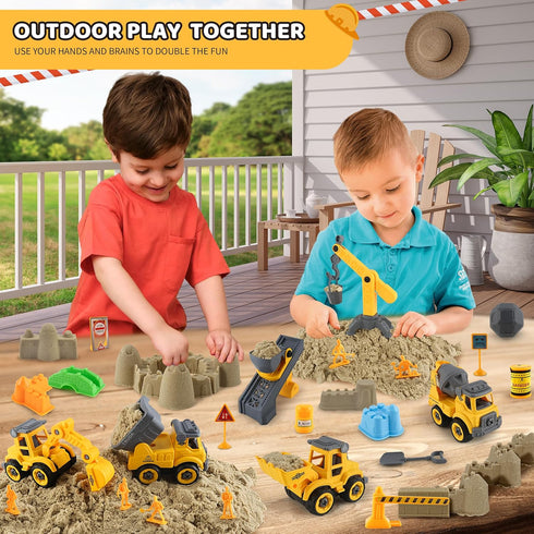 Asoxt 43-Piece Playset 2 lbs 4 3+ Construction Sensory Play Sand, DIY Trucks, Crane & Road Signs Creative Sandbox Toy