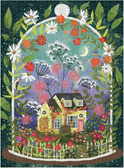 Galison Bloomarium – 1000 Piece Joy Laforme Jigsaw Puzzle of A Cozy Cottage in A Blooming Terrarium