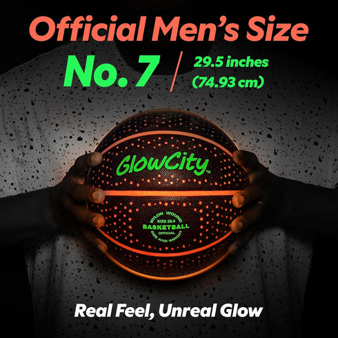 GlowCity Glow in The Dark Basketball for Teen Boys, Glowing Red Basketball, Light Up LED Toy for Night Ball Games