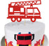 Fire Truck Cake Topper - Glitter Fireman Themed Party Decoration for Graduation or Birthday Party Supplies