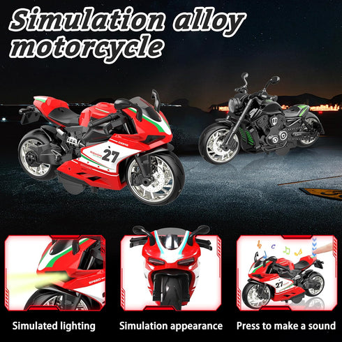 MQDMINI 4-Pack 3-12 Pull-Back Motorcycle Toys - Friction Powered Kids Toy Cars with Lights, Sounds & Automatic Drive