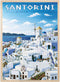 MyPuzzle Greece Santorini - in Blue and White, Vintage Travel Poster -