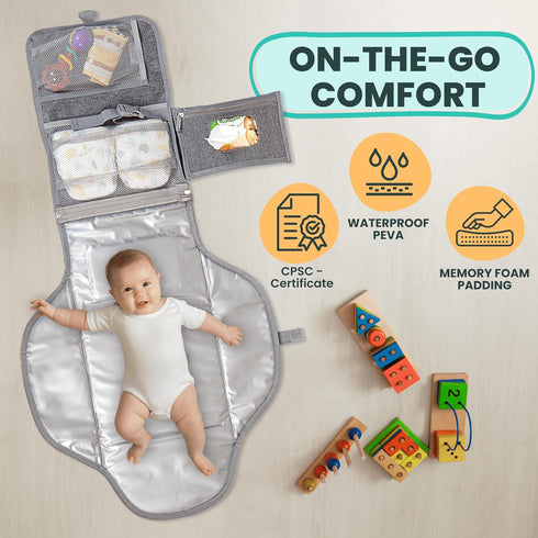 Portable Changing Pad for Baby Soft, Comfortable Portable Diaper Changing Pad with Wipes Pockets, Waterproof and Easy
