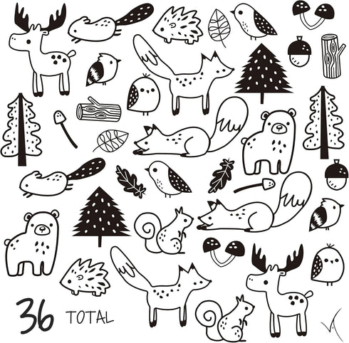 Forest Animal Wall Decals - Peel and Stick for Kids, 36 pcs Adhesive Vinyl Stickers Decor