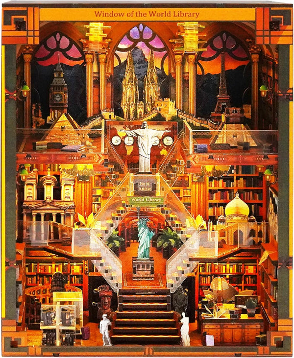 VORATHIS Book Nook Kits for Adults The World Library Booknook 3D Wooden Puzzle