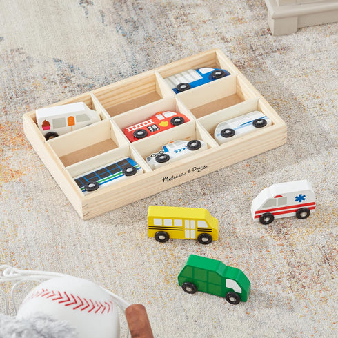 Melissa & Doug Town Vehicles Set in Wooden Tray - 9 Pcs