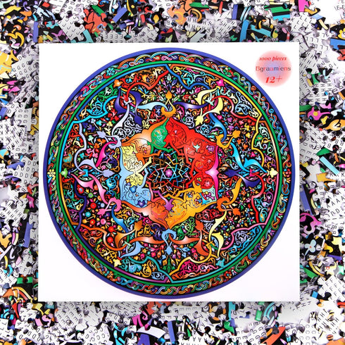 Bgraamiens 1000 Pieces Round Puzzle - Mandala Blossom Color Challenge Jigsaw Puzzles for Adults and Kids