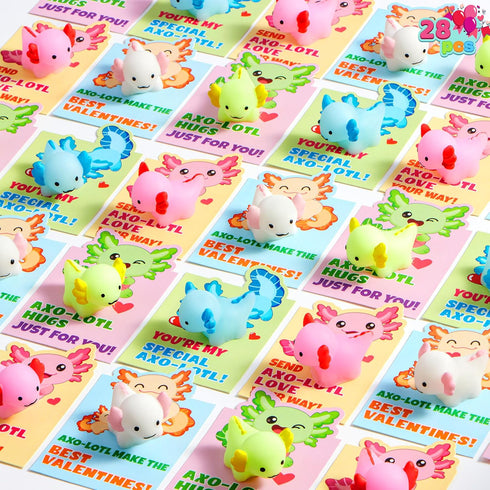 JOYIN 28 Packs Valentines Day Gifts for Kids, Axolotl Mochi Squishy Toy