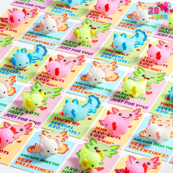 JOYIN 28 Packs Valentines Day Gifts for Kids, Axolotl Mochi Squishy Toy