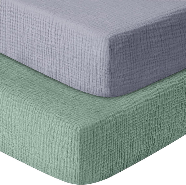 GUNTAIL Muslin Crib Sheets for Boys Girls 100% Cotton Fitted Baby Crib