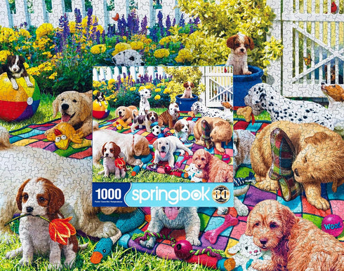 Springbok Playful Pups on Parade, 1000 Piece Puzzle for Adults and Families, Adorable Display of Puppies