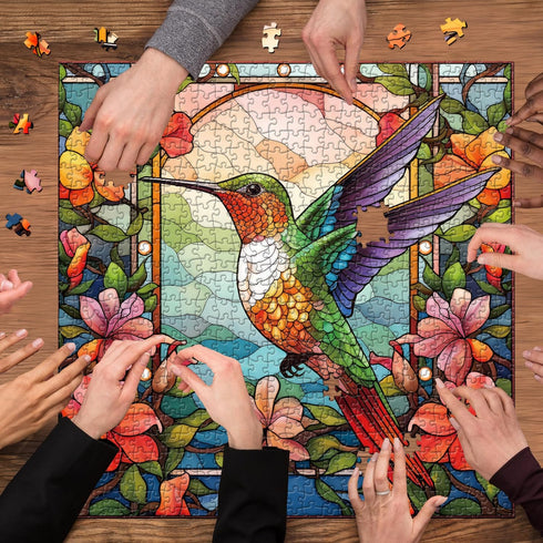 Hummingbird Puzzles for Adults, 1000 Pieces Stained Glass Spring Bird Flower Art Puzzle, Challenging Home Decor.