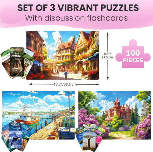 100 3SET 9 25 QUOKKA Piece Dementia Puzzles for Elderly - Large Piece Puzzles for Seniors - Memory Flashcards