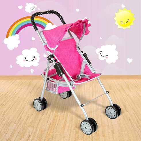 2 fash n kolor - Doll Stroller My First Baby Doll Strollers Toy - Flower Design with Basket in The Bottom- Doll