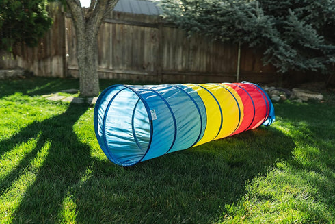 Pacific Play Tents Kids Find Me Multi Color 6 Foot Crawl Tunnel - Red, Yellow & Blue, 6'L x 19"T