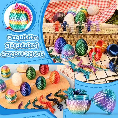 12PCS 3D Set, Printed Dragon Eggs, Articulated Fantasy Animal Fidget Toys Collectible Figurines for Kids Birthday