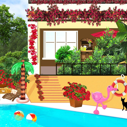 meekoo 6 Pieces Jumbo Inflatable Palm Trees, Coconut Trees, Pink Flamingos, Colorful Beach Balls for Hawaii Luau Party