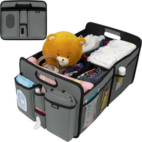 Baby Diaper Caddy Organizer with Changing Mat - Portable Car Caddy for