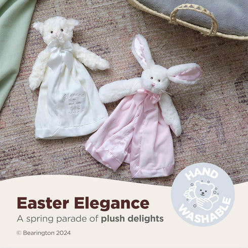 Bearington Collection Lamb Plush Security Blanket - 15 in White Satin Trim for Christening and Baptism