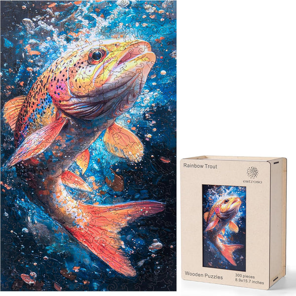 ESTROSO Magical Wooden Puzzle for Adults with Beautiful Rainbow Trout Fish Design -