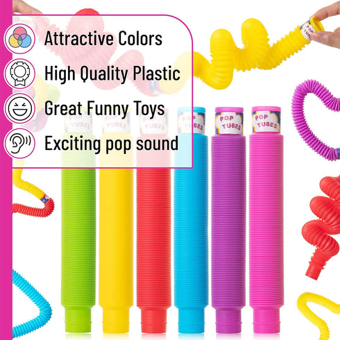 Mr. Pen Pop Tubes Sensory Toys, 6 Pack - Large Fidget Tubes for Toddlers, Kids, and Sensory Play