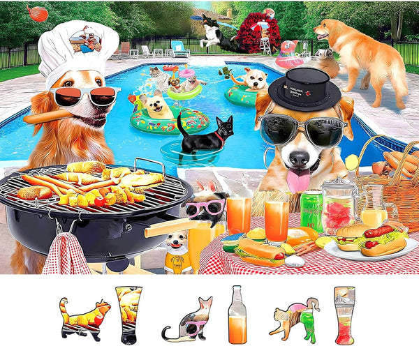 Dog Pool Party Puzzle for Adults 500 Piece Summer Funny Animal BBQ