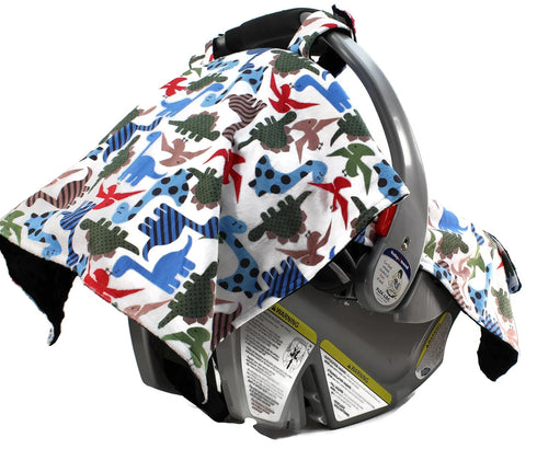 Dear Baby Gear Deluxe Car Seat Canopy - Infant Car Seat Cover - Baby Car Seat Covers - Carseat Canopy for Infant Car Seats - Car Seat Cover (Prehistoric Multicolored Dinosaur, Black Dot 40"x30")
