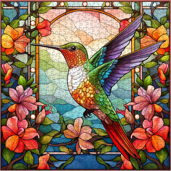 Hummingbird Puzzles for Adults, 1000 Pieces Stained Glass Spring Bird Flower Art Puzzle, Challenging Home Decor.
