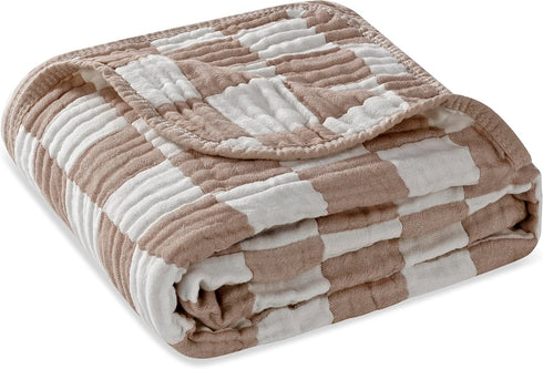 Ultra Soft Muslin Baby Blanket, Versatile Swaddle and Bed Blanket for Boys and Girls (1 Coffee Checkered 1 Pack)