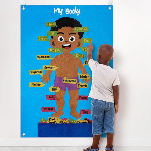 WATINC 35Pcs Brown Skin Color Body Parts Learning Felt Story Board Set - Educational Teaching Storytelling Kit for