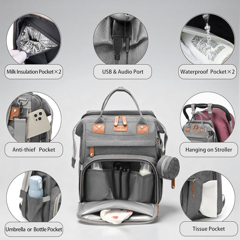 CESAILT Backpack Mommy Backpack Diaper Bag with Changing Station, Multifunction Travel Baby Bag, Waterproof Baby Tote