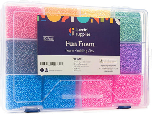 Special Supplies Fun Foam Modeling Foam Beads Play Kit, 12 Blocks Educational Clay for Arts Crafts, Reusable Container
