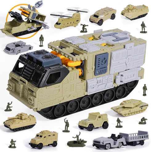 XDUOYJOY Military Tank Toy Sets with Launchable Missiles, Army Toys with 9