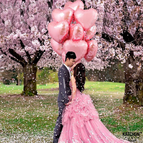 KatchOn Light Pink Heart Balloons Foil, 18 Inch, Pack of 10, Heart Shaped Balloons for Special Occasions